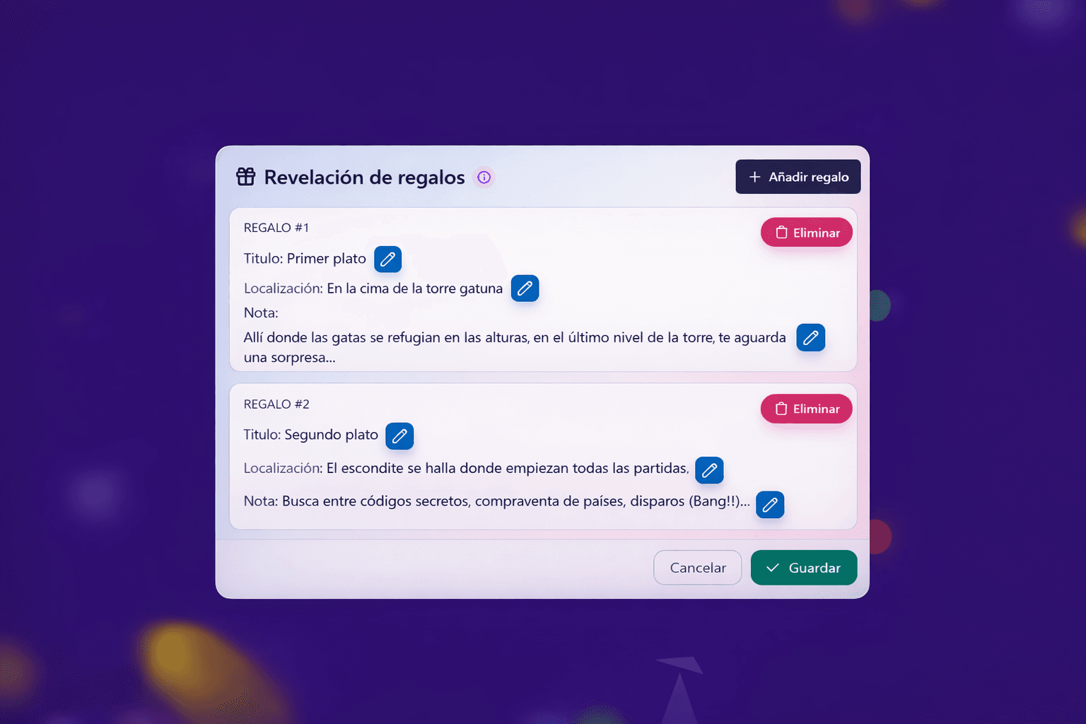 Configurando regalos